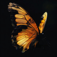 Wall Mural - A butterfly with orange and black wings and gold wings