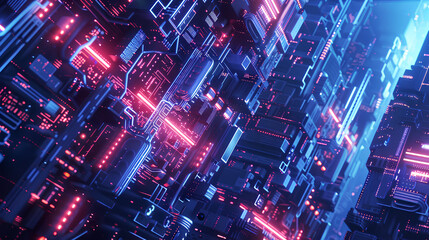 Poster - Modern futuristic digital circuit city building background