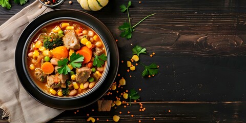 Wall Mural - Hearty stew with corn beans meats like pork or beef squash and veggies. Concept Hearty Stew, Corn, Beans, Pork, Beef, Squash, Veggies