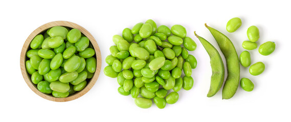 Wall Mural - soy beans isolated on white background. top view