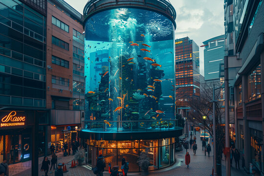 Photo of a vertical scuba diving tank in a city center