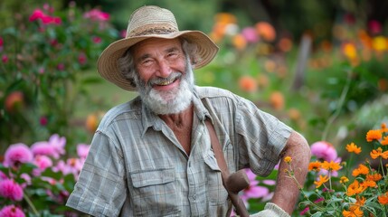 Canvas Print - The senior smiling gardener