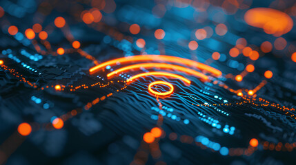 Wireless network and connection abstract data background with wifi symbol