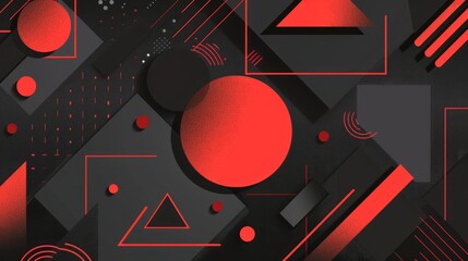 Wall Mural - Craft a vector background featuring abstract geometric shapes in black and red, strategically designed with copy space hyper realistic 