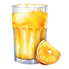 Wall Mural - glass of orange juice watercolor isolated on transparent background cutout