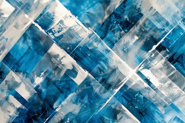 Wall Mural - Abstract composition of intersecting blue and white diagonal layers with silver highlights