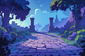 Wall Mural - Ancient Stone Pathway to a Mystical City