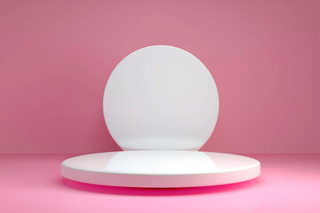 Wall Mural - white round podium on pink background for product presentation. mockup with copy space