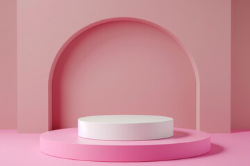 Wall Mural - white round podium on pink background for product presentation. mockup with copy space