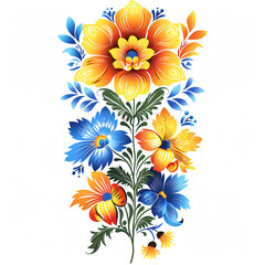 Wall Mural - Hungarian blue and orange folk Art Vector Flower and Floral Embroidery Design with New and Fresh illustration Simpl