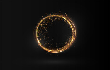 Wall Mural - Vector light line effect of golden circle. Luminous fire trail on a transparent background. Light round line with an advantage effect. Golden dust circle light png.	
