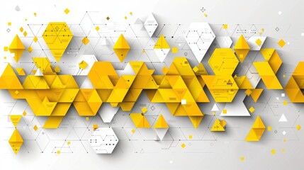 Fototapete - abstract technology design featuring yellow and white geometric shapes with realistic graphic shapes decoration in isolated elegant background, businsess background presentation