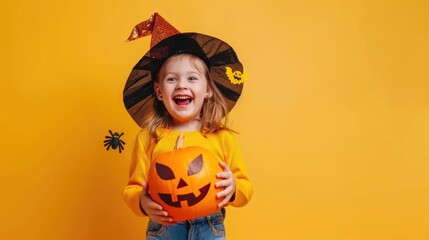 Halloween Kids Costume. Children in Various Halloween Costumes Having Fun with Pumpkin