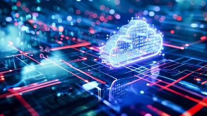 Poster - Digital information technology abstract background. Cloud storage and computing concept animation.