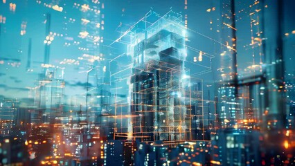 Poster - Generic wireframe modern 3d architecture hologram simulation