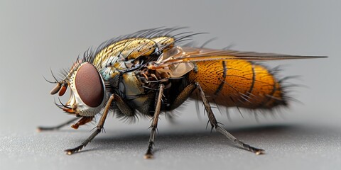 fly isolated on a white background. macro close-up of an intricate insect
