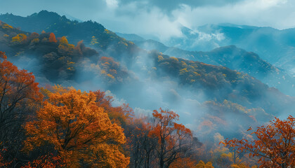 Wall Mural - A beautiful mountain landscape with trees in autumn colors