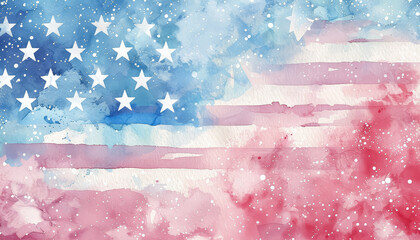 Wall Mural - A watercolor painting of fireworks and the American flag watercolor