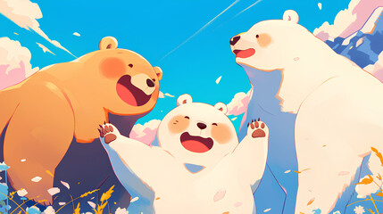Wall Mural - Three types of cartoon bears are polar bears, forest bears and honey bears