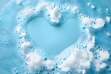 Wall Mural - Heart Frame made of  foam bubbles top view background. Laundry