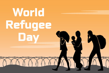 Wall Mural - Refugee silhouette vectors and illustrations for world refugee day.