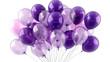 © Jojo - A bunch of balloons in various shades of purple, isolated on a transparent background, framing the image with an open center for content placement.