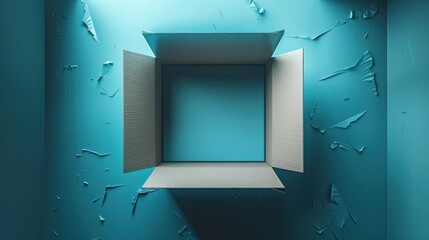 Wall Mural - A box is open on a blue wall