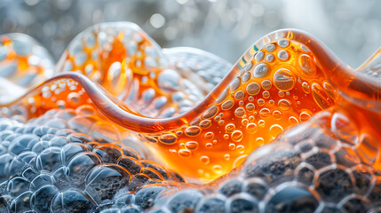 Intricate glass object with bubbles forming abstract wavy shapes and texture