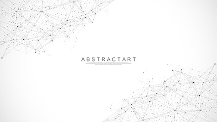 Aufkleber - Abstract Big Data visualization digital network connection concept background. Artificial intelligence and engineering technology. Global network, Lines plexus, minimal array. Vector illustration