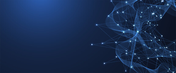 Leinwandbilder - Global network connection concept. Big data visualization. Social network communication in the global computer networks. Internet technology. Business. Science. Vector illustration