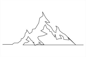 Wall Mural - Continuous one line mountain range landscape outline vector art illustration 

