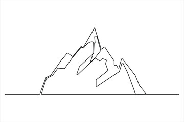 Wall Mural - Continuous one line mountain range landscape outline vector art illustration 

