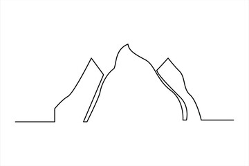 Wall Mural - Continuous one line mountain range landscape outline vector art illustration 

