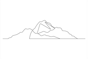 Wall Mural - Continuous one line mountain range landscape outline vector art illustration 

