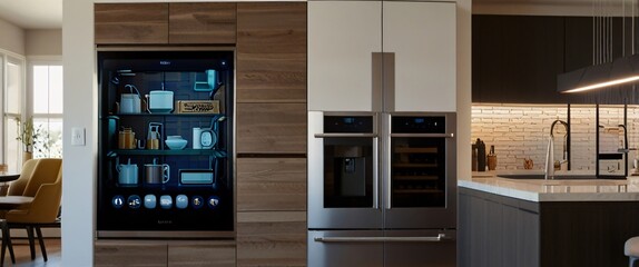 Canvas Print - power of the Internet of Things with a visually stunning image of a smart home filled with various connected devices and appliances AI, such as smart refrigerators, coffee makers, and ovens
