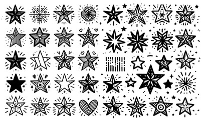 Wall Mural - stars drawn in doodle style black vector silhouette sketch, decorative no color shape on tansparent background, outline separate simple illustration print, laser cutting and engraving