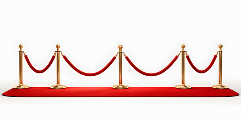 Wall Mural - Red carpet and golden barriers front view isolated fence on white background