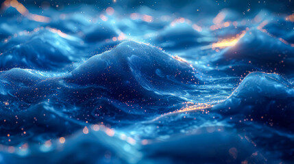 Poster - An abstract blue wave background with glowing particles and lines. Futuristic waves
