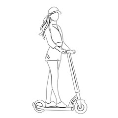 Wall Mural - woman riding a scooter outline sketch, vector