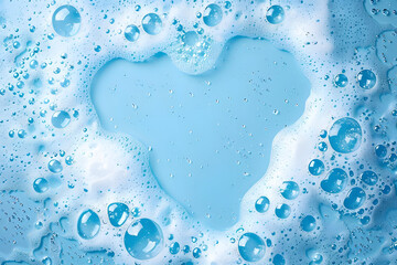 Wall Mural - Heart Frame made of foam bubbles top view background. Laundry