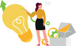 © Flaticons - The girl is pointing at the idea bulb.