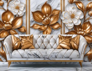 Wall Mural - 3D illustration, 3D renderingle background with golden ornament