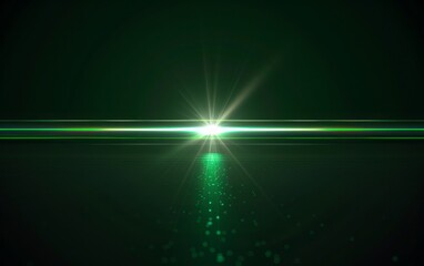 A green laser beam is shining in the center of an empty black background, creating a simple and clean style with light effects