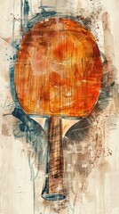 Artistic illustration of a table tennis racket in abstract watercolor style, blending vibrant colors and textures for a dynamic sports aesthetic.