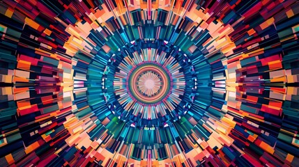 Poster - Radiating lines and shapes form a vibrant, dynamic central circle, creating visual intrigue.
