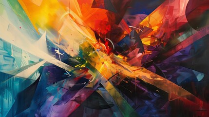 Poster - Abstract art with vibrant intersecting lines and shapes, featuring a dynamic, captivating focal point.