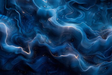 Dark vibrant blue-black abstract gradient background with grain texture effect. Flowing wave design with ample copy space.