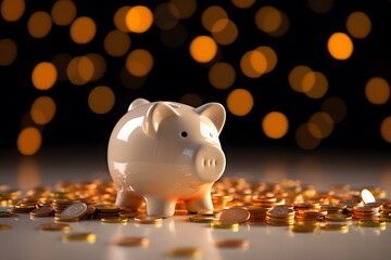 Wall Mural - Piggy bank with coins background