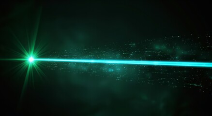 Wall Mural - a light green laser beam on a black background, with a green glow and green light from laser beams c