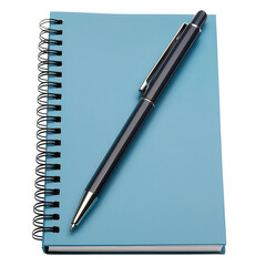 Blue spiral notebook with black pen on top. Ideal for office, schoolwork, note-taking, and planning. Minimalist design with a clean look.